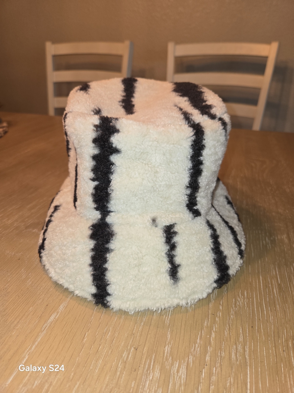 Free People Cream and Black Sherpa Bucket Hat Faux Fur Funky